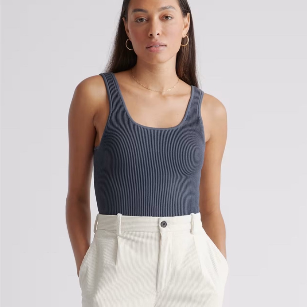 Quince Cropped Square Neck Ribbed Knit Tank